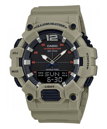 Мужские military часы CASIO HDC-700-3A3VEF бежевые, секундомер и таймер, wr100m, Ana-Digi, 10-летняя батарейка.