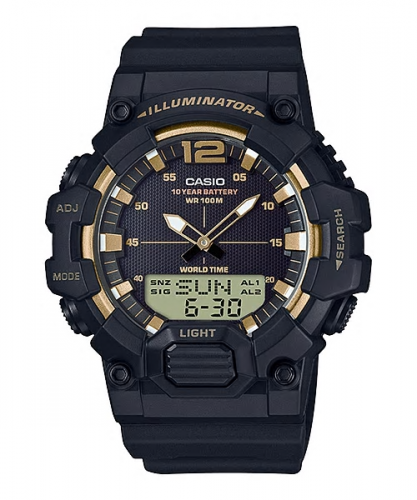 Мужские милитари часы CASIO HDC-700-9AVEF черные gold, секундомер и таймер, wr100m, Ana-Digi, 10-летняя батарейка.