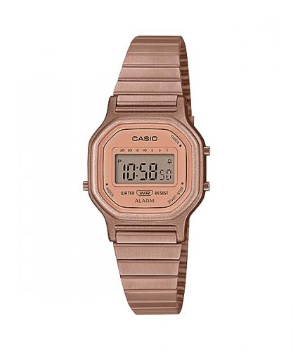 Маленькие женские ретро часы 90-х CASIO VINTAGE LA-11WR-5AEF розовые IP rose gold на стальном браслете, цифровые.