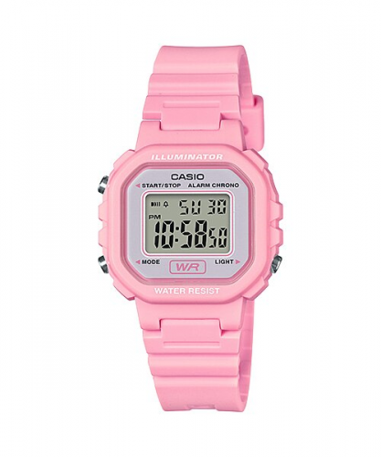 Пластиковые электронные часы CASIO LA-20WH-4A1EF розовые с секундомером и календарем, подсветка Illuminator.