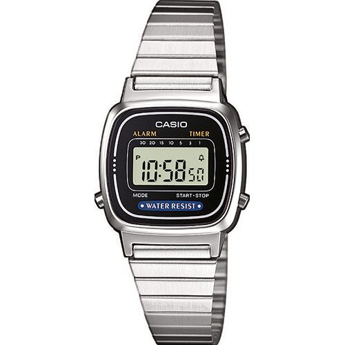 Прямоугольные женские ретро часы CASIO VINTAGE LA670WEA-1EF черные на браслете с маленьким циферблатом, цифровые.