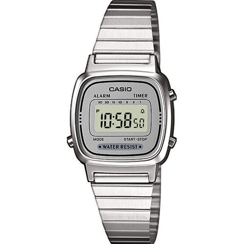 Компактные женские ретро часы CASIO VINTAGE LA670WEA-7EF silver на браслете с маленьким циферблатом, цифровые, WR.