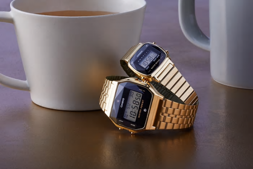 Позолоченные парные граненые ретро часы 90-х CASIO VINTAGE: мужские A159WGED-1EF и женские LA670WEGD-1EF.