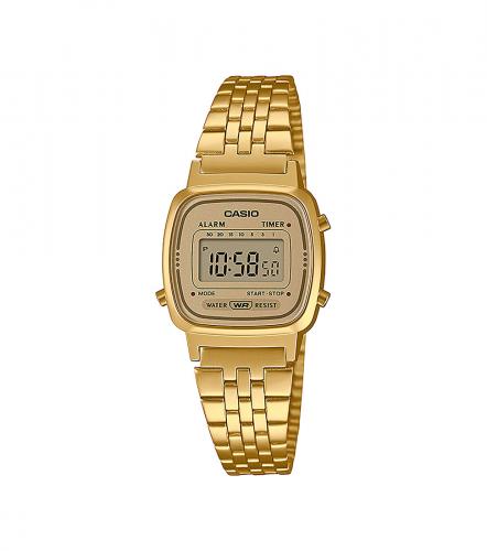 Маленькие женские позолоченные ретро часы CASIO VINTAGE LA670WETG-9AEF желтые IP gold, зеркальный браслет, цифровые, WR.