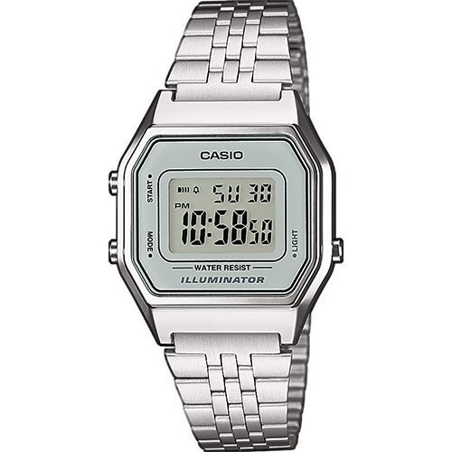 Винтажные женские ретро часы 90-х CASIO VINTAGE LA680WEA-7EF с серым циферблатом на стальном браслете, цифровые.