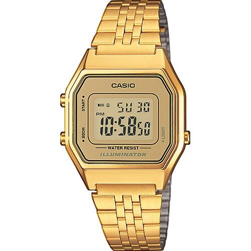 Позолоченные винтажные электронные ретро часы CASIO VINTAGE LA680WEGA-9ER желтые IP gold на браслете, цифровые.