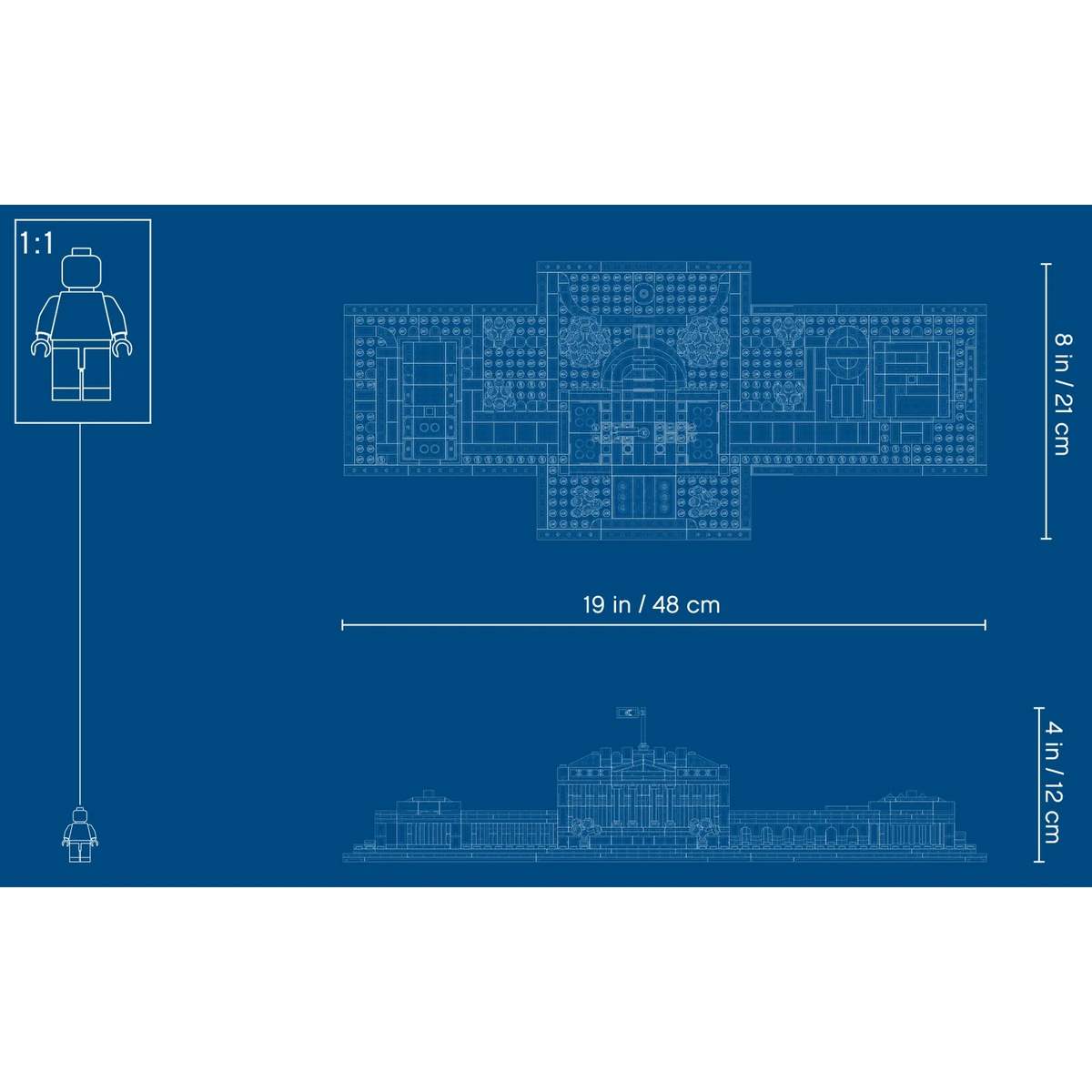 Модель LEGO®Architecture Белый дом (21054) размером 11 см в высоту, 47 см в длину и 20 см в ширину станет отличным подарком для ваших друзей, любящих творчество.