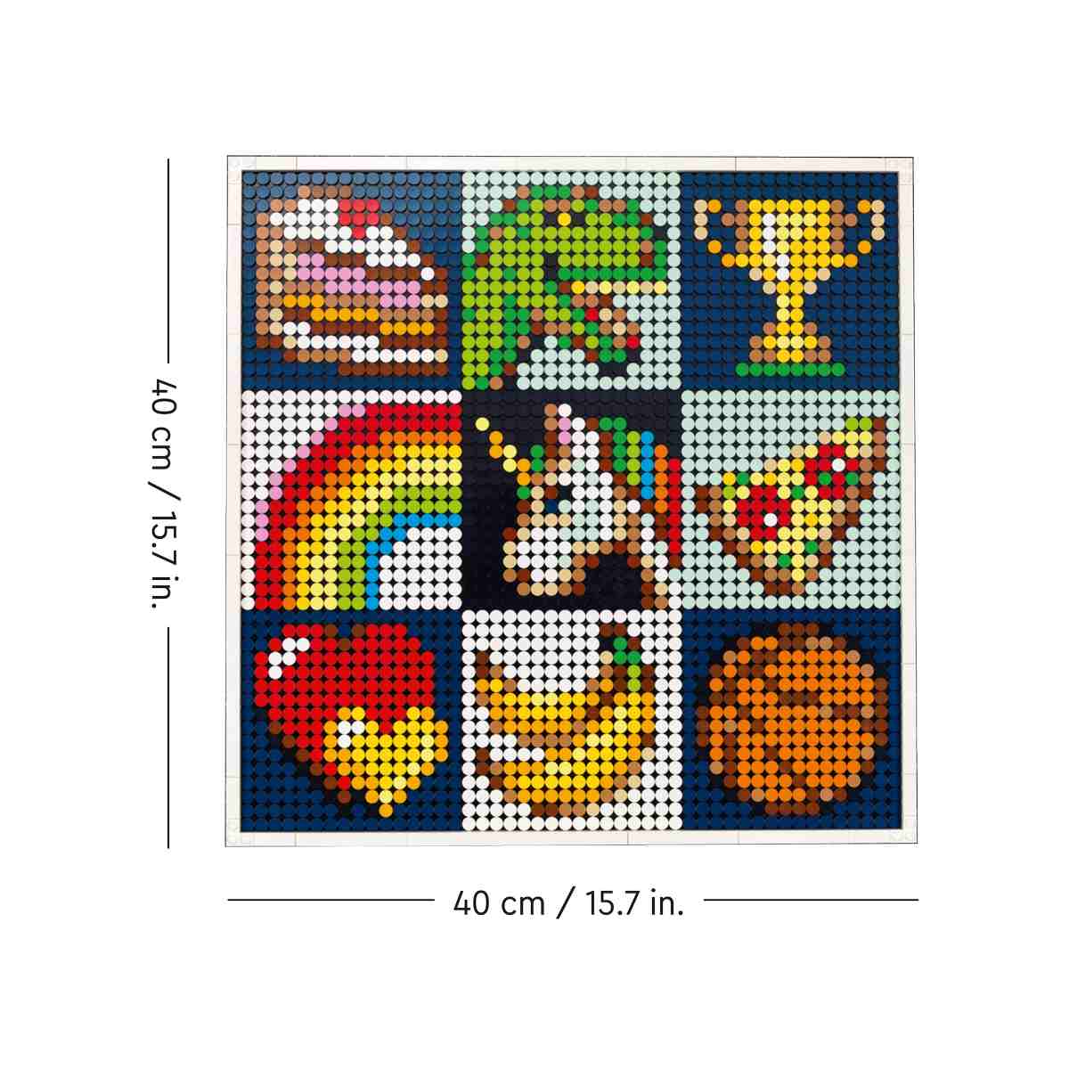 Конструктор LEGO® Art Творческий проект: создаем вместе (21226) можно пересобирать сколько угодно раз, в собранном виде имеер размеры 40 х 40 см.
