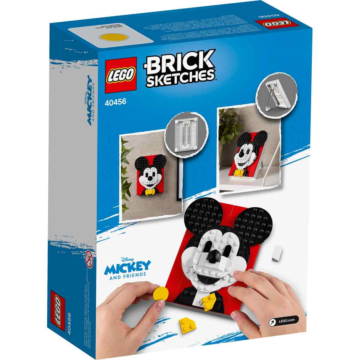 Размеры портрета веселого мультяшного героя - Микки Мауса LEGO® Brick Sketches™ Disney Mickey Mouse (40456) - 13 см в высоту, 9 см в ширину и 3 см в толщину.
