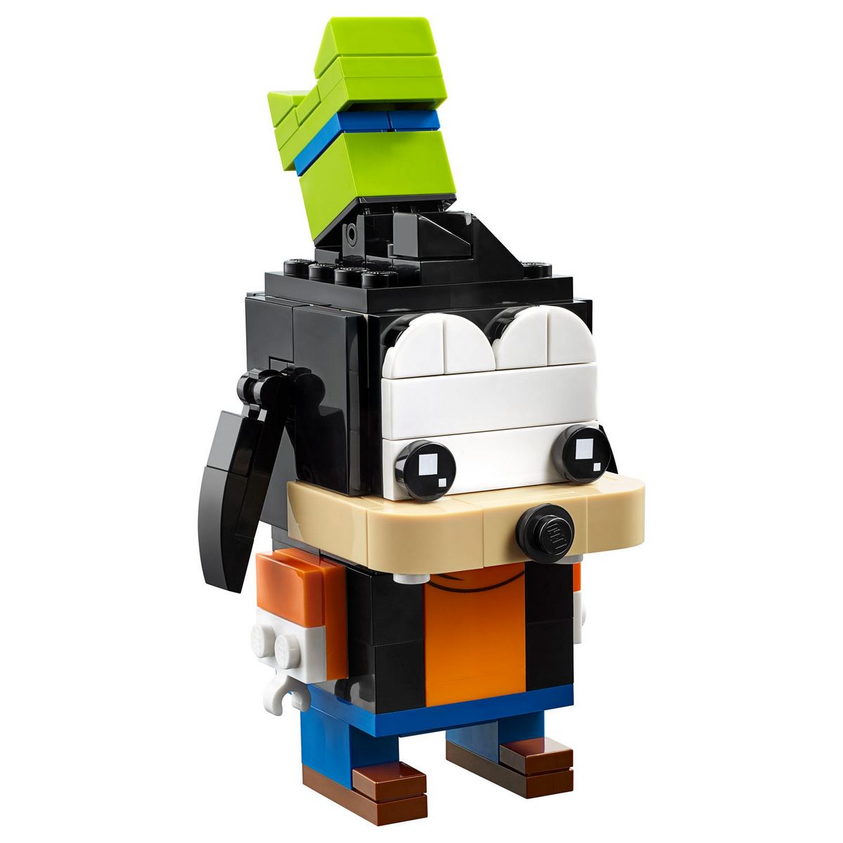 Персонаж Гуфи из набора LEGO® BrickHeadz™ Disney Goofy & Pluto (40378) в знакомом свитере с высоким горлом и зелёном цилиндре.