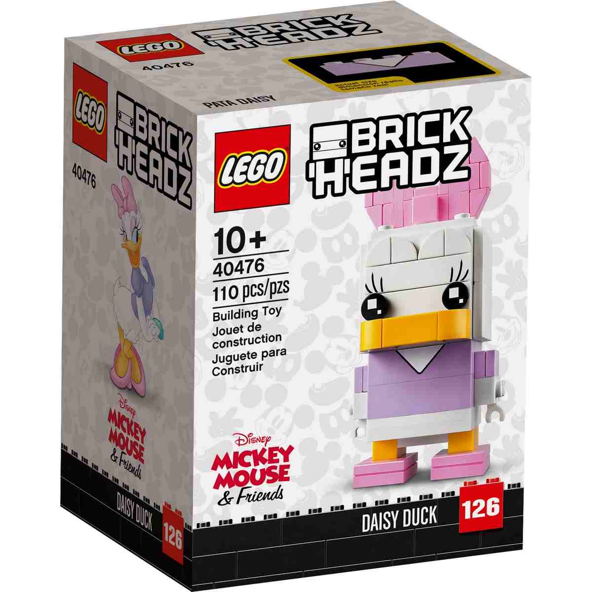 Модель очаровательной Дейзи Дак (40476) понравится поклонникам наборов LEGO® BrickHeadz™ и персонажей мультфильмов Disney. 