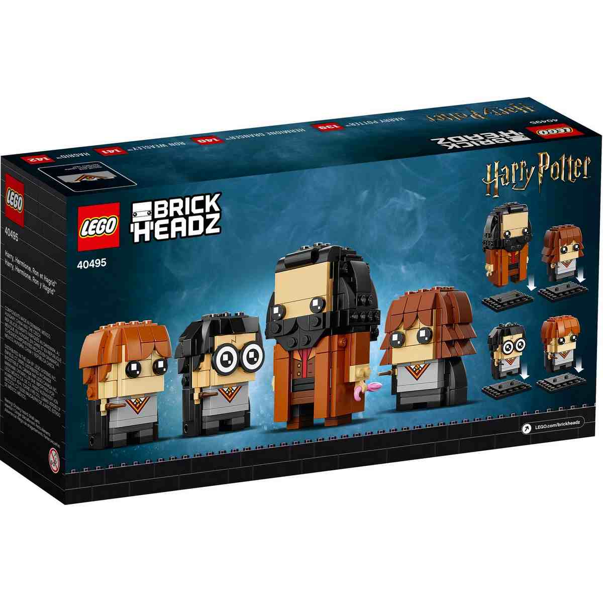 Набор LEGO® BrickHeadz™ Harry Potter™ Harry, Hermione, Ron & Hagrid™ (40495) состоит из 466 деталей и включает в себя четырех персонажей.