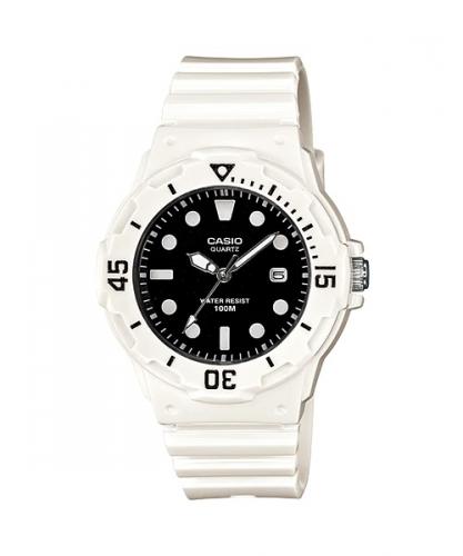 Глянцевые женские аналоговые часы CASIO LRW-200H-1EVEF белые с черным циферблатом, с датой, Neobrite, wr100m.
