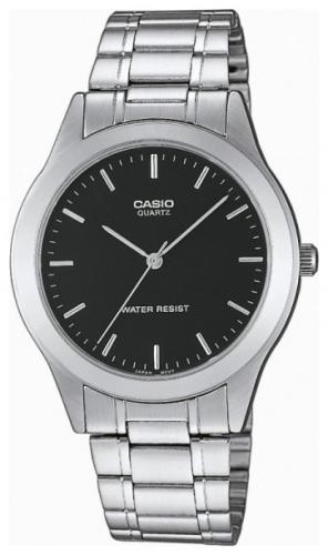Классические женские аналоговые часы CASIO LTP-1128A-1AEF с черным циферблатом на стальном браслете, с индексами, wr.