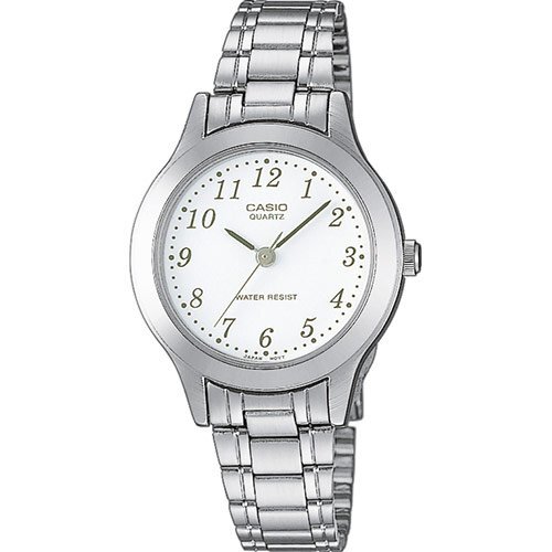 Классические женские аналоговые часы CASIO LTP-1128PA-7BEF с белым циферблатом на браслете, с арабскими цифрами, wr.