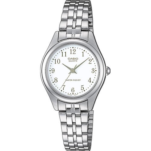 Классические женские аналоговые часы CASIO LTP-1129PA-7BEF с белым циферблатом на браслете, с арабскими цифрами, wr.