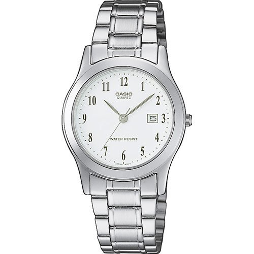 Классические женские аналоговые часы CASIO LTP-1141PA-7BEF с белым циферблатом на браслете, с датой, арабские цифры, wr.