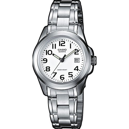 Классические женские наручные часы CASIO LTP-1259PD-7BEF с белым циферблатом на браслете, с датой, арабские цифры, Neobrite.