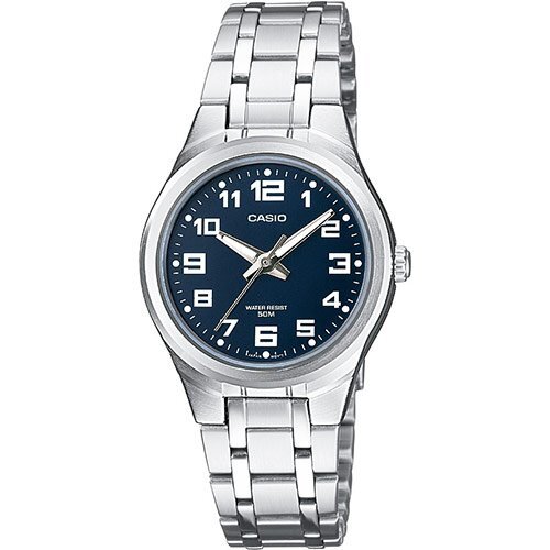 Классические аналоговые женские часы CASIO LTP-1310PD-2BVEF синие на стальном браслете, арабские цифры, Neobrite, wr50m.