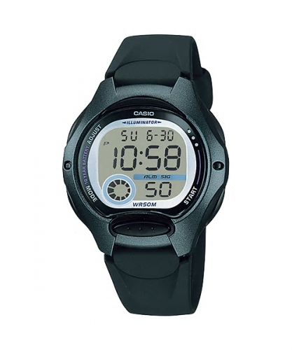 Детские пластиковые электронные часы CASIO LW-200-1BVEF черные, 10-летняя батарейка, секундомер, подсветка, wr50m.