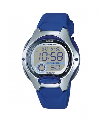 Детские пластиковые электронные часы CASIO LW-200-2AVEF серо-синие, 10-летняя батарейка, секундомер, подсветка, wr50m.