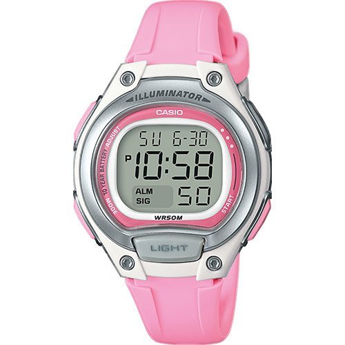 Женские спортивные электронные часы CASIO LW-203-4AVEF серо-розовые, 10-летняя батарейка, секундомер, подсветка, wr50m.