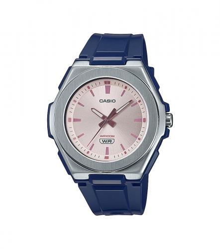 Пластиковые женские кэжуал часы CASIO LWA-300H-2EVEF синие на ремне со стальной накладкой на корпус, Neobrite, WR100M.