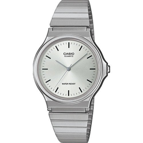 Классические аналоговые винтажные часы CASIO VINTAGE MQ-24D-7EEF серебристые в тонком корпусе на стальном браслете.