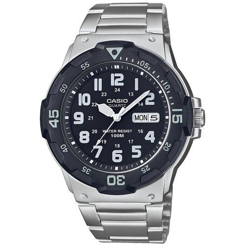 Мужские аналоговые часы CASIO MRW-200HD-1BVEF черные на браслете, дата и день недели, арабские цифры, Neobrite, wr100m.