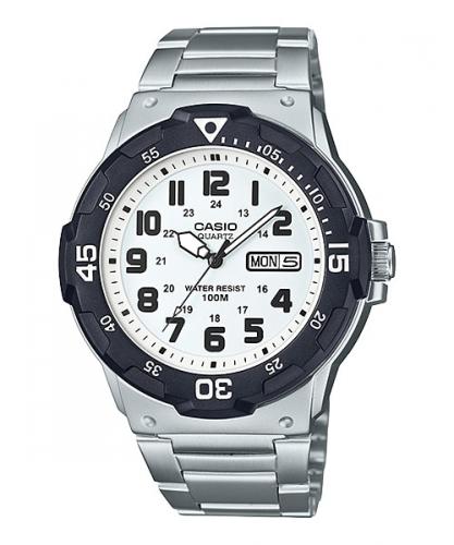 Мужские аналоговые часы CASIO MRW-200HD-7BVEF белые на браслете, дата и день недели, арабские цифры, Neobrite, wr100m.