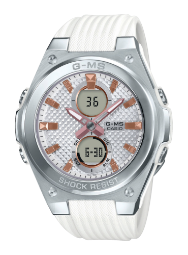 Изысканные женские ударопрочные часы CASIO BABY-G MSG-C100-7AER G-MS белые со стальной накладкой, LED, Ana-Digi, wr100m.