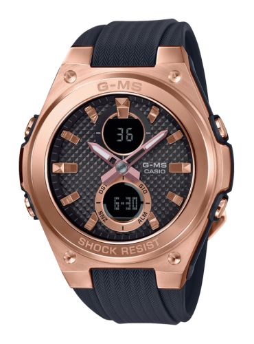 Изысканные женские ударопрочные часы CASIO BABY-G MSG-C100G-1AER G-MS Black & Rose Gold стальная накладка, Ana-Digi, 100m.