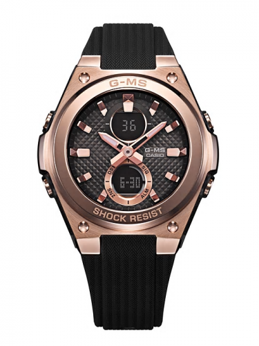 Часы CASIO BABY-G MSG-C100G-1AER получили стальную накладку IP Rose Gold на корпус и черный полимерный ремешок.