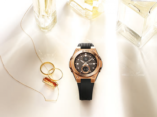 Элегантные противоударные женские часы CASIO BABY-G MSG-C100G-1AER фешн коллекции G-MS с розовой позолотой.