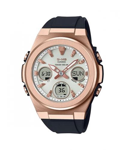 Элегантные женские ударопрочные часы CASIO BABY-G MSG-S600G-1AER G-MS Black & Rose Gold, Tough Solar, Ana-Digi, wr100m.