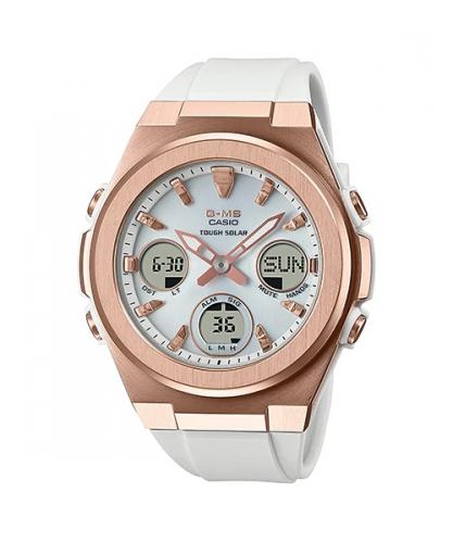 Элегантные женские ударопрочные часы CASIO BABY-G MSG-S600G-7AER G-MS White & Rose Gold, Tough Solar, Ana-Digi, wr100m.