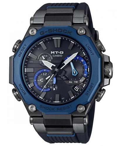 Аналоговые ударопрочные премиум часы CASIO G-SHOCK MTG-B2000B-1A2ER Black&Blue Monocoque, Dual Core Guard, сапфир, Solar.