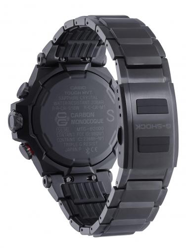 Черный композитный браслет часов G-SHOCK MTG-B2000BD-1A4ER крепится классическим штифтом с двумя фиксирующими винтами.