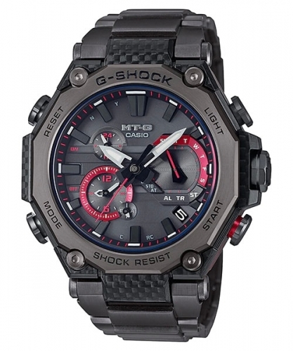 Премиальные аналоговые ударопрочные часы CASIO G-SHOCK MTG-B2000YBD-1AER Red & Black карбоновый корпус, Dual Core Guard.