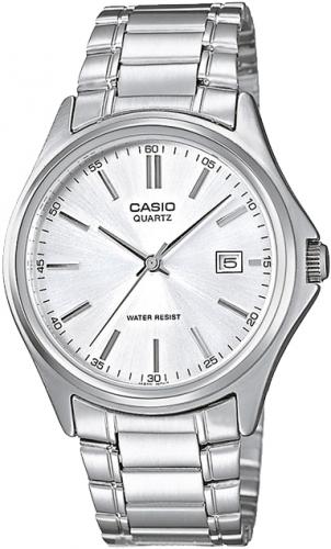 Классические мужские аналоговые часы CASIO MTP-1183PA-7AEF серебристые с датой на браслете, индексы, водонепроницаемые.