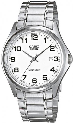 Классические мужские аналоговые часы CASIO MTP-1183PA-7BEF белые с датой на стальном браслете, арабские цифры, wr.
