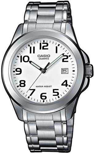 Классические мужские наручные часы CASIO MTP-1259D-7AEF с белым циферблатом на браслете, с датой, арабские цифры, Neobrite.