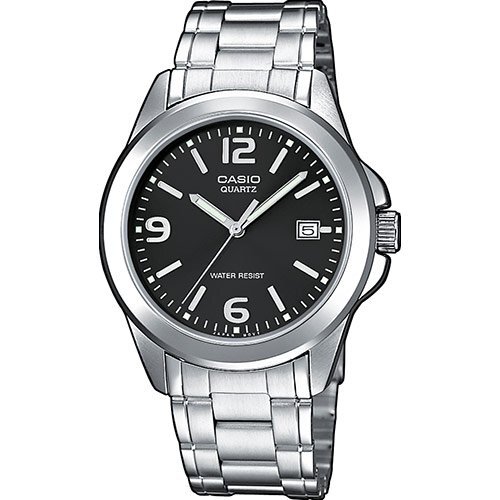 Классические мужские наручные часы CASIO MTP-1259PD-1AEF с черным циферблатом на браслете, с датой, арабские цифры, Neobrite.