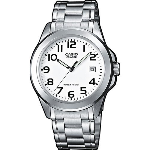 Классические мужские наручные часы CASIO MTP-1259PD-7AEF с белым циферблатом на браслете, с датой, арабские цифры, Neobrite.