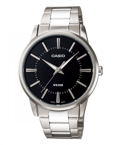 Классические аналоговые мужские часы CASIO MTP-1303PD-1AVEF черные, стальной браслет, индексы, Neobrite, wr50m.