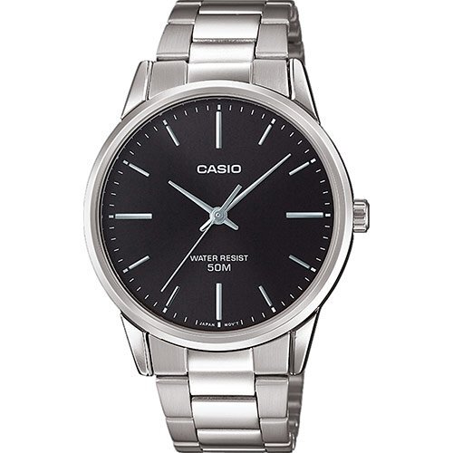 Классические аналоговые мужские часы CASIO MTP-1303PD-1FVEF черные, стальной браслет, индексы, Neobrite, wr50m.