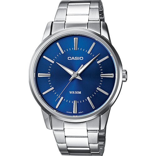 Классические аналоговые мужские часы CASIO MTP-1303PD-2AVEF синие на стальном браслете, индексы, Neobrite, wr50m.