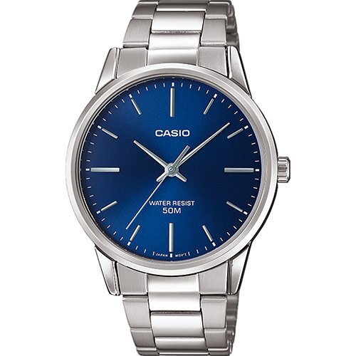 Классические аналоговые мужские часы CASIO MTP-1303PD-2FVEF синие на стальном браслете, индексы, wr50m.