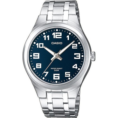 Классические аналоговые мужские часы CASIO MTP-1310PD-2BVEF синие на стальном браслете, арабские цифры, Neobrite, wr50m.