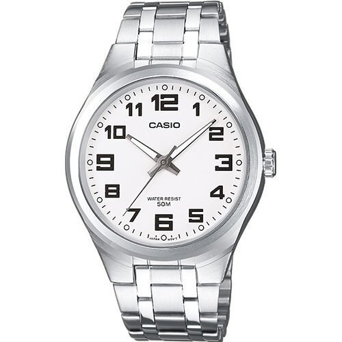 Классические аналоговые мужские часы CASIO MTP-1310PD-7BVEF белые на стальном браслете, арабские цифры, Neobrite, wr50m.